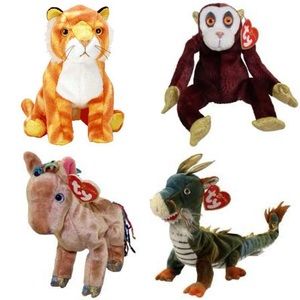 NEW! RARE! Vintage! 2000 TY Beanie Baby - Zodiac Dragon, Monkey, Horse, & Tiger